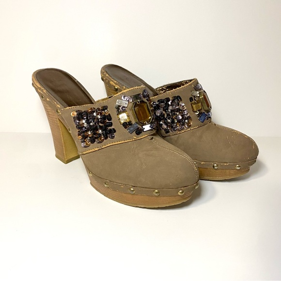 Kathy Van Zeeland Sequin Beaded "Cady" Clogs Embellished Block Heel Mules‎ 7.5 - Picture 1 of 6